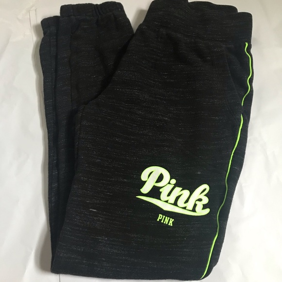 PINK Dark Gray Sweatpants w Lime Green Accent XS - Picture 2 of 5